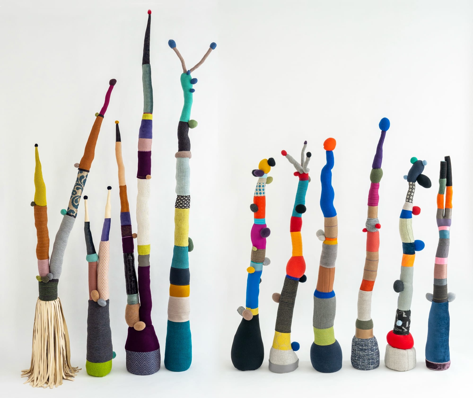 a cluster of vibrant textile structures