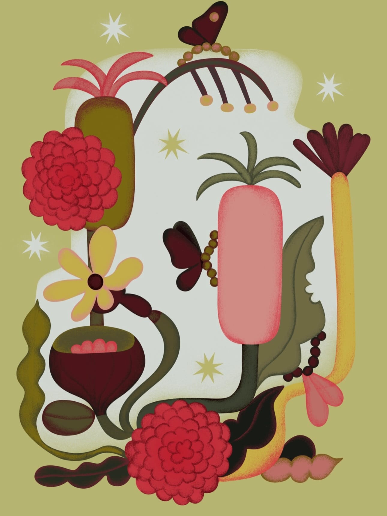 an illustration by tania yakunova of flowers and plants